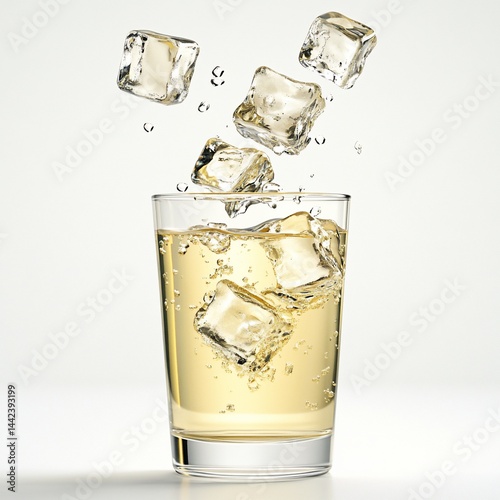 Obraz na płótnie Sparkling water with ice cubes falling into a glass. w salonie