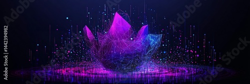 Obraz na płótnie Abstract glowing crystal with vibrant purple and blue hues, surrounded by sparkling particles. w salonie