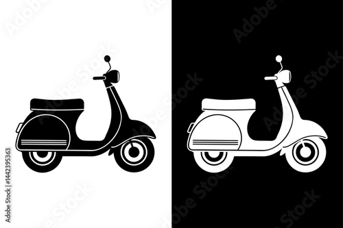 Flat Scooter Vector Icons Black Silhouettes for Web & Print.