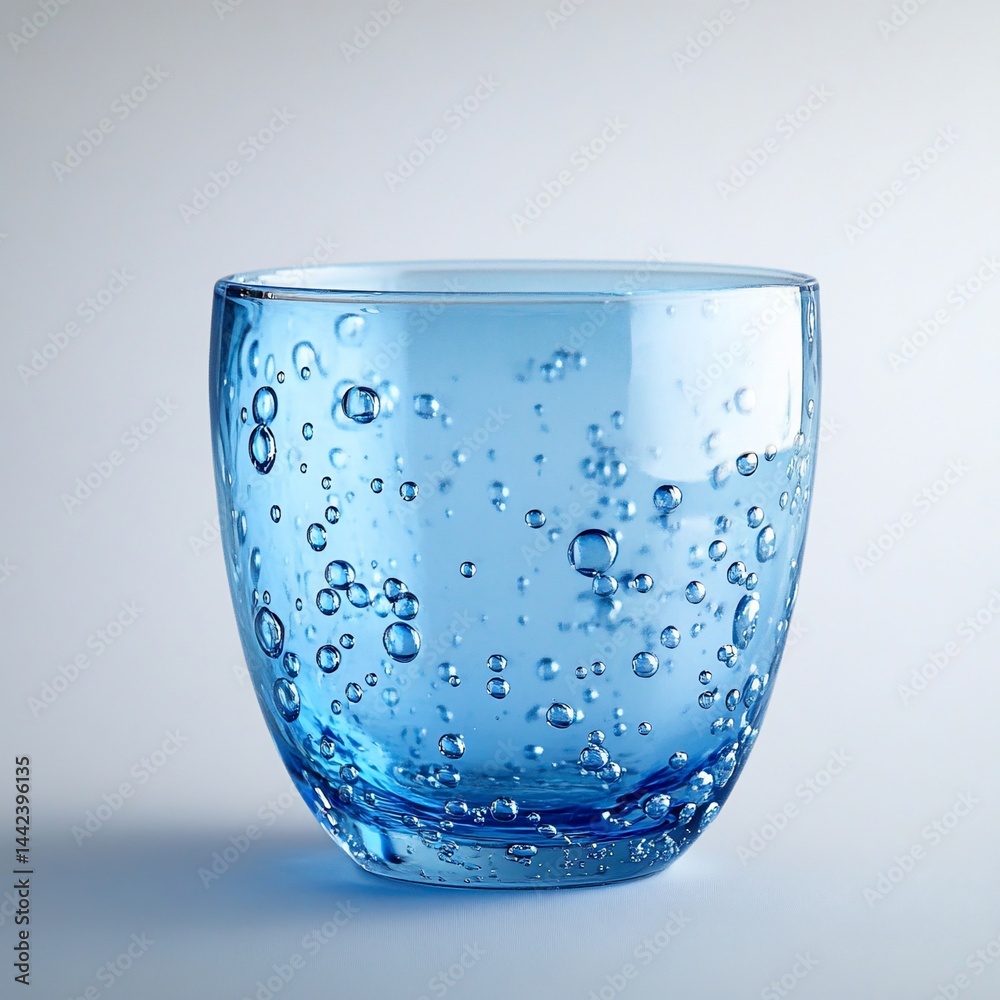 A light blue glass with air bubbles, isolated on a white background.