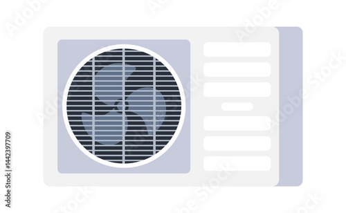 Air Conditioner Unit Cooling System Displaying Rotating Fan and Ventilation Grill