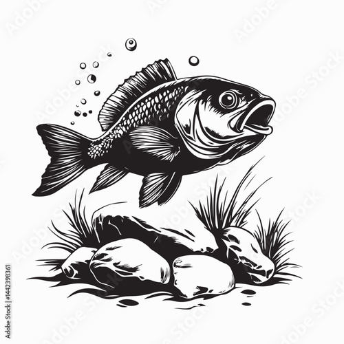 Underwater Fish Vector Image Isolated on white background.