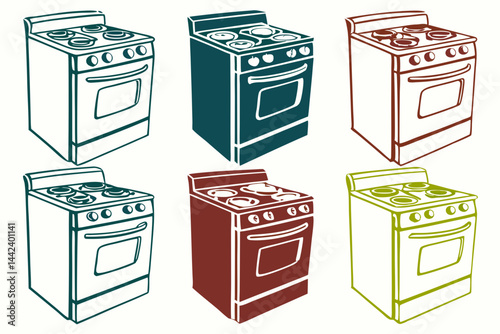 set of gas stove vector silhouette illustration isolated on white background