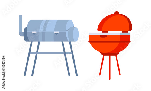 Smoker and Kettle Barbecue Grills Representing Outdoor Cooking