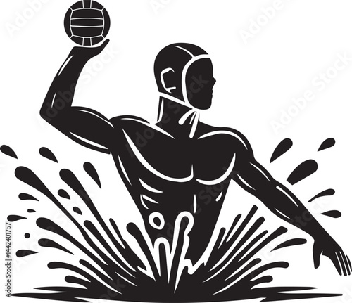 Male Water Polo Player Vector Silhouette