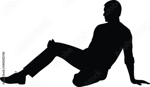 Man Sitting Silhouette Vector – Relaxed Male Pose Black Clipart