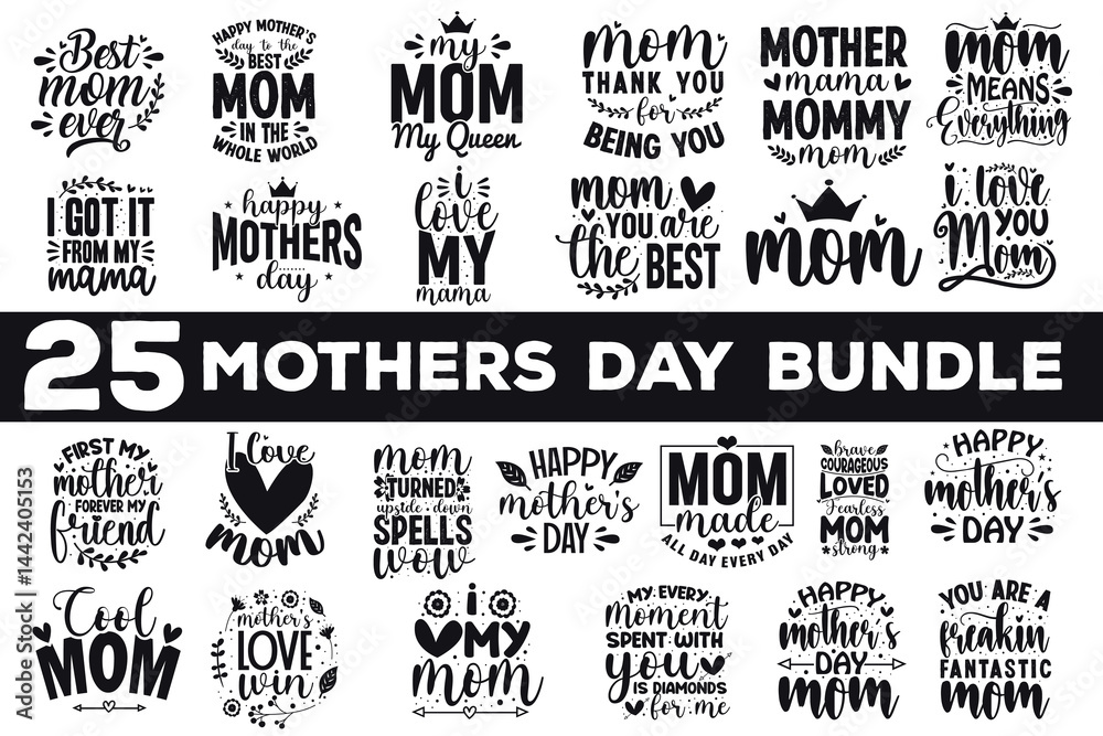 Fototapeta premium Mothers Day Typography Bundle. Mom Bundle vector