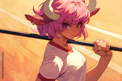 Fierce anime athlete with enchanted javelin