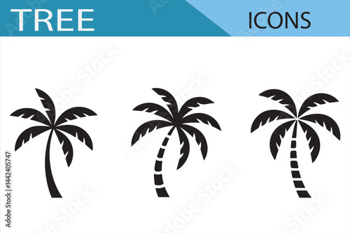 Simple vector icons of palm trees, tropical silhouette for environmental designs