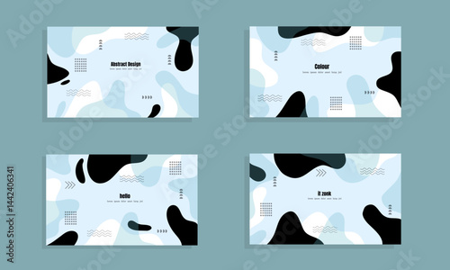 Blue abstract cover layout set with irregular black and white blob patterns