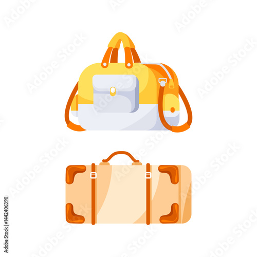 Yellow and Beige Travel Bag and Suitcase Ready for Vacation