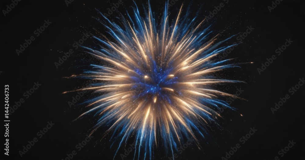 Naklejka premium Vibrant blue firework explosion, isolated on black, stellar backdrop , isolated, texture, stellar
