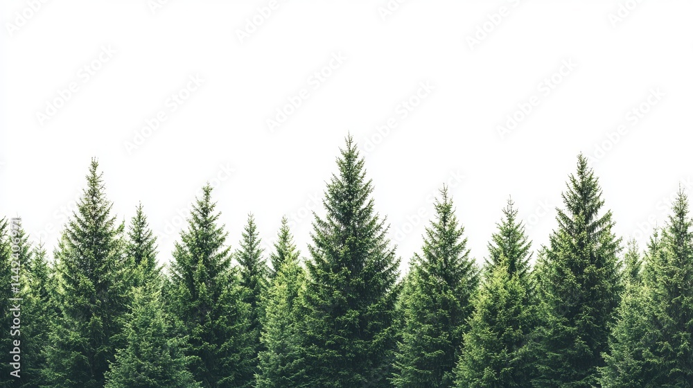Majestic evergreen forest trees nature landscape background image fir row pine line tall dark woods