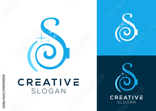 Letter S with water swirl and laundry logo design for cleaning and laundry services