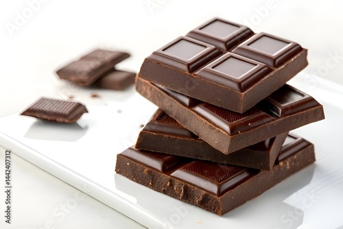 Luxury Dark Chocolate Squares on White Background – Gourmet Close-Up Food Photography