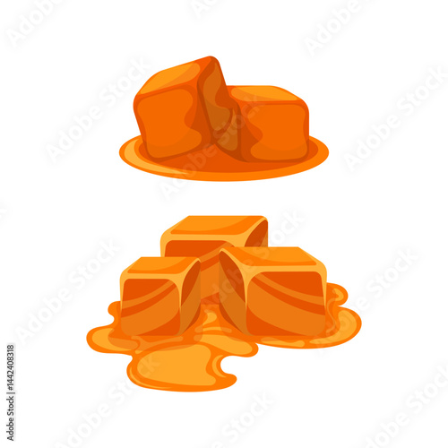 Soft caramel candies melting and creating a puddle of sweet sauce