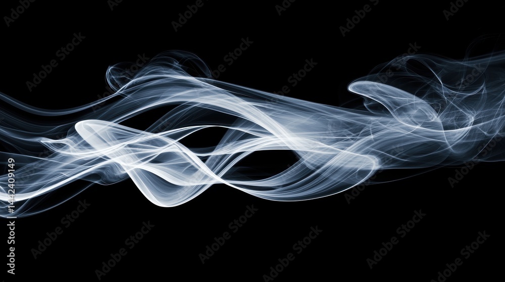 A digital illustration of abstract smoke trails against a black background.