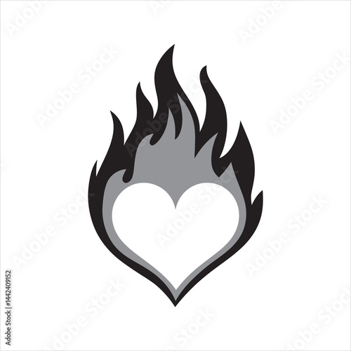 Flaming Hearts Icon – Burning Heart Silhouette Vector Illustration