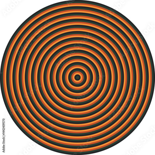 Visual effect created by grey, forest green, amber and pale orange circles getting progressively smaller