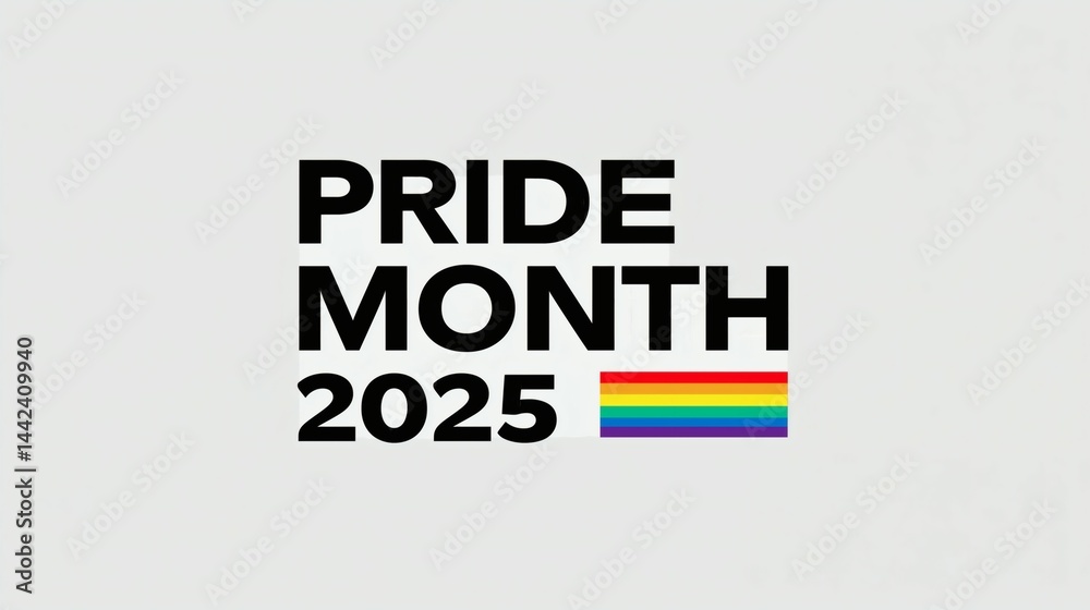 Pride Month 2025 with rainbow flag design, Colorful LGBTQ+ message on white background, Concept image for inclusivity and celebration events