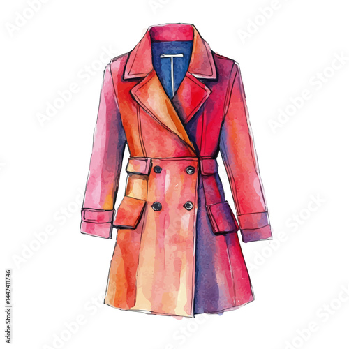 fashionable coat, watercolor drawing, isolated on a white background. fashionable coat vector.