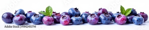 Obraz na płótnie Scattered ripe blueberries, vibrant color, against pure white backdrop , fruit, food w salonie