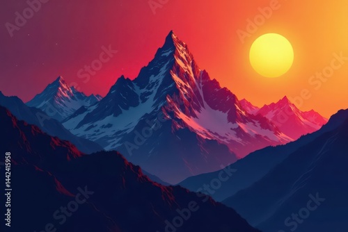 Obraz na płótnie Sharp peaks, black sun, dramatic vector mountain scene , dramatic, dark aesthetic, scenery w salonie