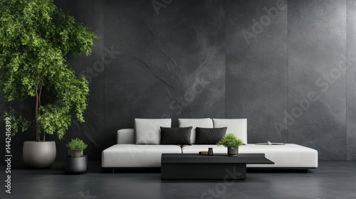 Wallpaper Mural Modern living room with dark gray stone wall and white sofa Torontodigital.ca