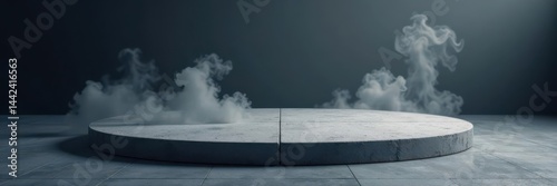 Obraz na płótnie Textured concrete platform, swirling smoke, deep shadows, product, ambient, empty w salonie