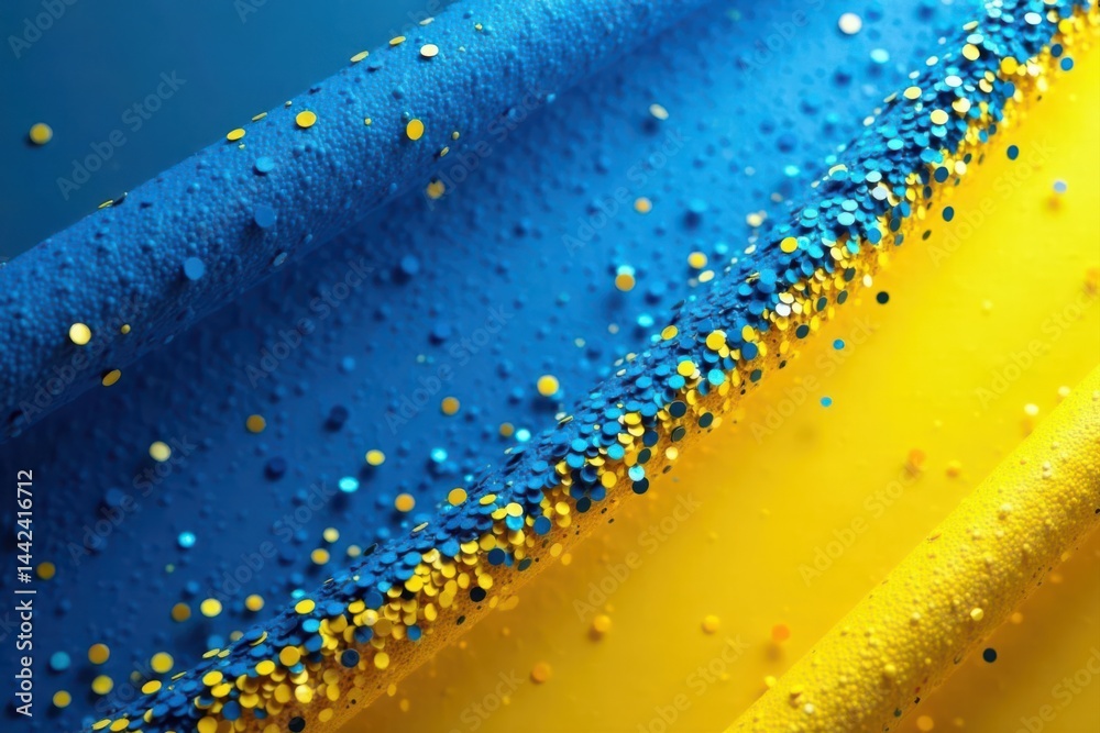 Swirling yellow blue glitter, abstract Ukrainian flag theme , shiny, sparkly