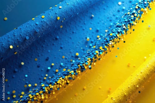 Obraz na płótnie Swirling yellow blue glitter, abstract Ukrainian flag theme , shiny, sparkly w salonie