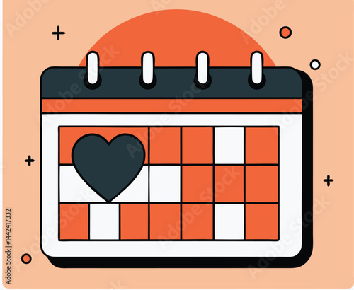 Calendar icon showing a heart inside one of the date boxes on peach background