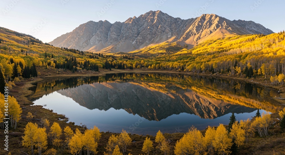 Fototapeta premium Wide-angle shot of a maple-streaked mountain crest