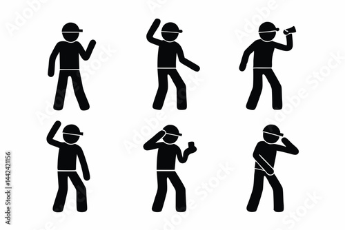 set of Hip Hop Singer icon vector silhouette illustration isolated on white background