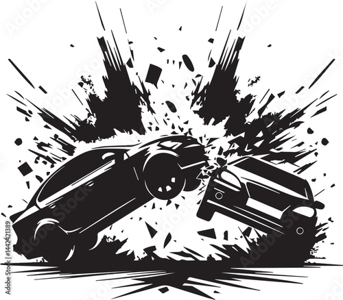 two cars smashing into each other silhouette vector