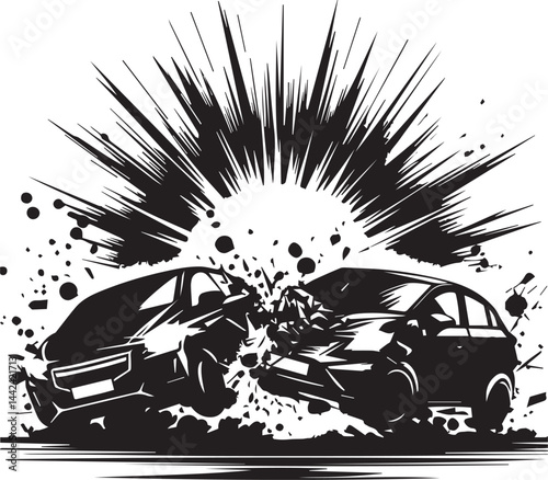 two cars smashing into each other silhouette vector