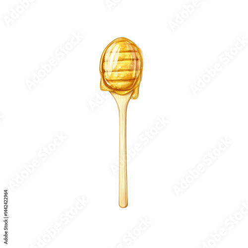 Golden Honey Dripping from Wooden Spoon - Sweet Treat Illustration