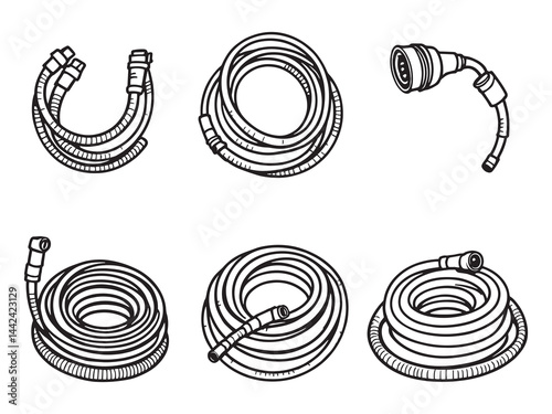 Garden hose line art vector design for gardening projects