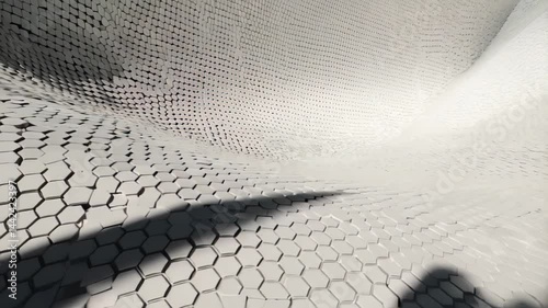 metal texture background, An artistic installation showcases a vast expanse of hexagonal tiles creating an engaging interplay of light and shadow. The modern aesthetic 