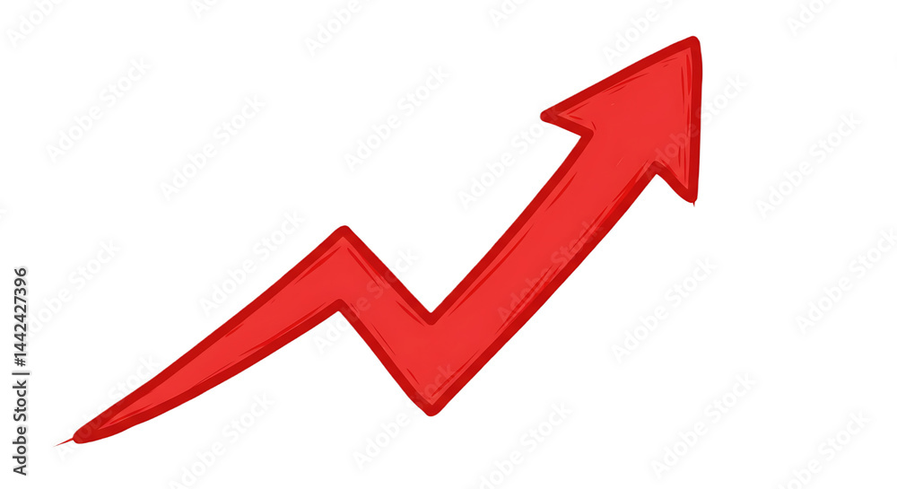 Red Zigzag Growth Arrow on Transparent Background Red Zigzag Growth Arrow on Transparent Background