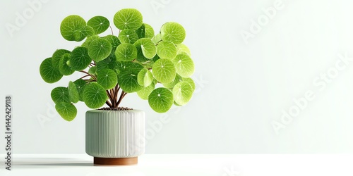 Serene Green Plant in Elegant Pot, Bright Minimalist Background, Peaceful Atmosphere photo
