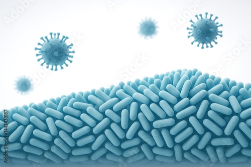 Barrier of Beneficial Gut Bacteria Blocking Viruses - 3D Medical Illustration