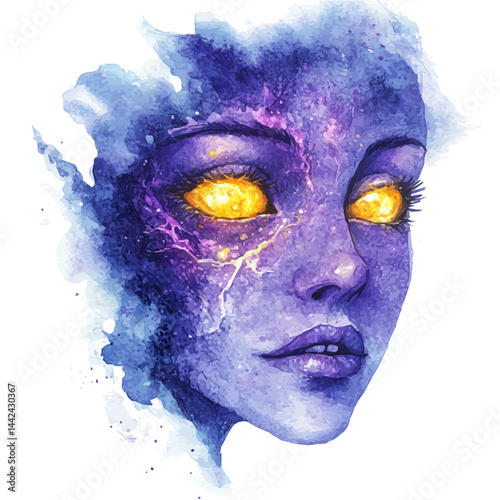 ethereal being with glowing eyes, watercolor drawing, isolated on a white background. ethereal being with glowing eyes vector.