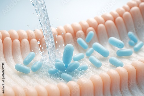Water Supporting Gut Health and Microbiota - 3D Medical Illustration