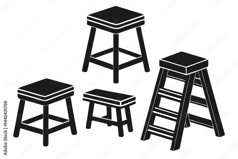 set of Step Stool icon vector silhouette illustration isolated on white background set of Step Stool icon vector silhouette illustration isolated on white background
