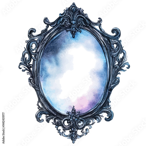 enchanted mirror with an ominous glow, watercolor drawing, isolated on a white background. enchanted mirror with an ominous glow vector.
