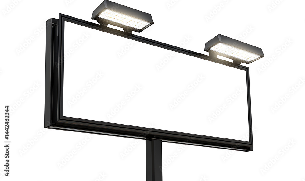 Fototapeta premium A blank billboard with three lights isolated on white background PNG. GENERATIVE AI