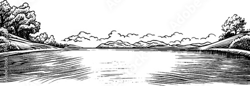 Serene River Landscape Illustration
