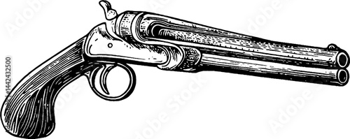 Vintage Double-Barrel Shotgun Illustration
