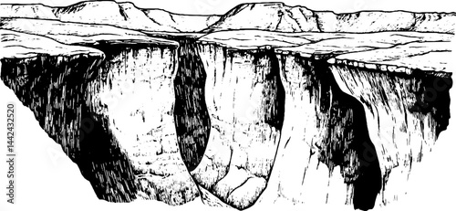 Black and White Canyon Landscape Illustration